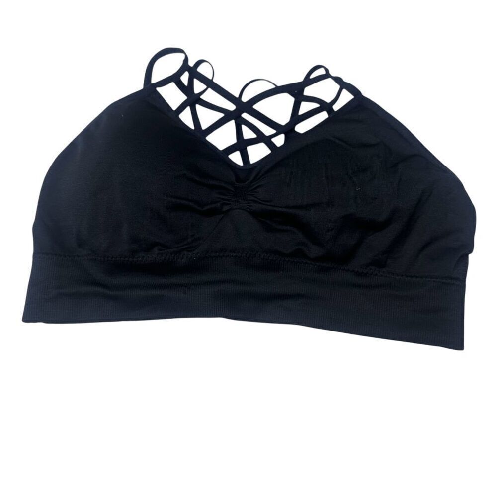 ITZON sports bra black strappy Large
